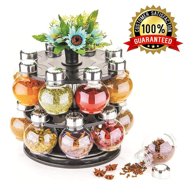 Multipurpose 360° Revolving Plastic Spice Rack | 16-Piece Condiment Set