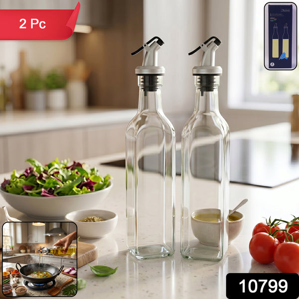 Transparent Glass Oil Dispenser Bottle Set | Leak-Proof Olive Oil & Vinegar Pourer (2 Pc)
