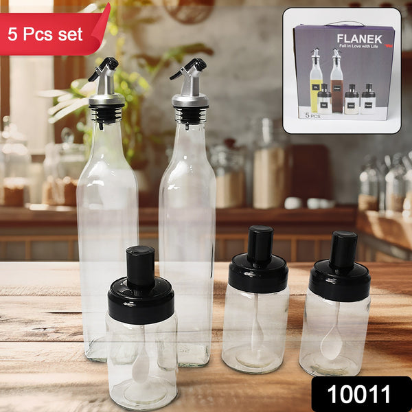Transparent Glass Oil Dispenser 500ml (Set 2) & Spice Jar 250ml (Set 3) 5 Pcs