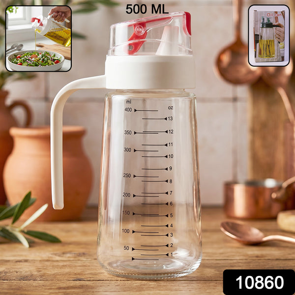 Glass Oil Dispenser Bottle 500ml with Auto-Flip Cap & Side Handle | Leak-Proof Pourer