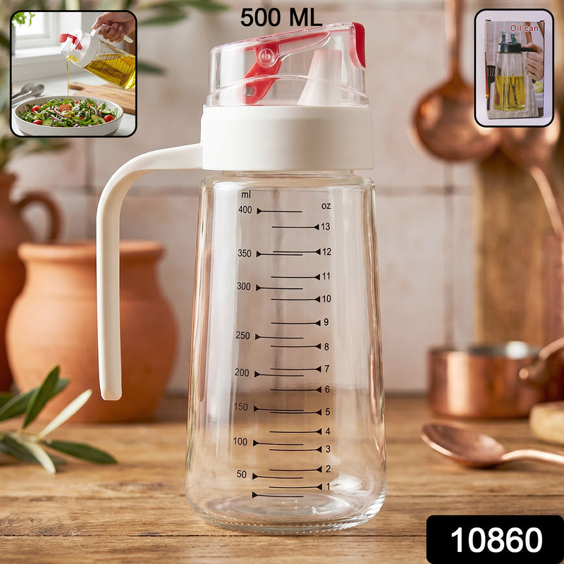Glass Oil Dispenser Bottle 500ml with Auto-Flip Cap & Side Handle | Leak-Proof Pourer