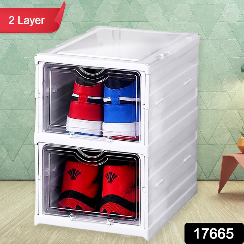 Foldable Stackable Storage Organizer Cart With Drawer Shelf (2 Layer)
