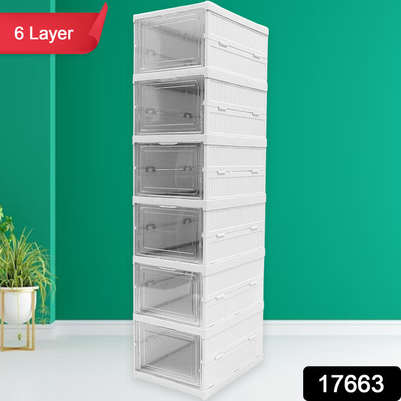 Stackable Foldable Drawer Shelf Storage Organizer Cart 6 Layer (1 Pc)