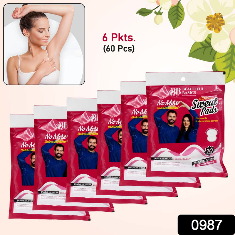 Beautiful Basics Underarms Sweat Pads Disposable (6 Pkts 60 Pcs)
