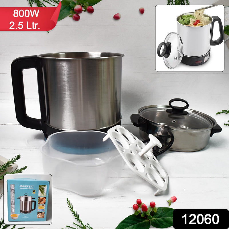 Stainless Steel Electric Multi Cooker Soup Pot with Lid | 800W 2.5 Ltr