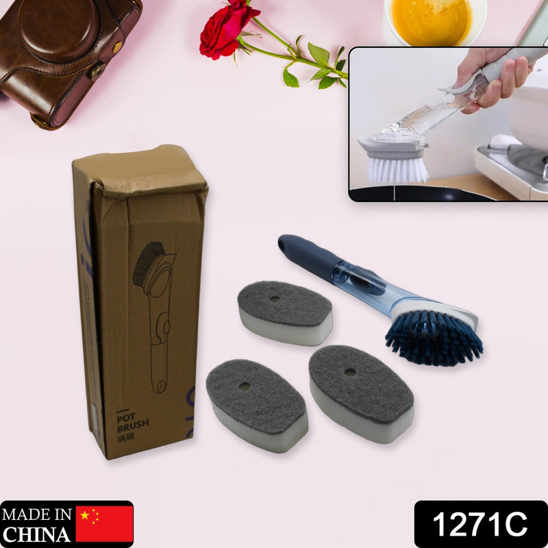 Mix Color Dish Scrubber With Soap Dispenser (1 Handle 3 Refill)