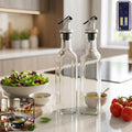 Transparent Glass Oil Dispenser Bottle Set | Leak-Proof Olive Oil & Vinegar Pourer (2 Pc)