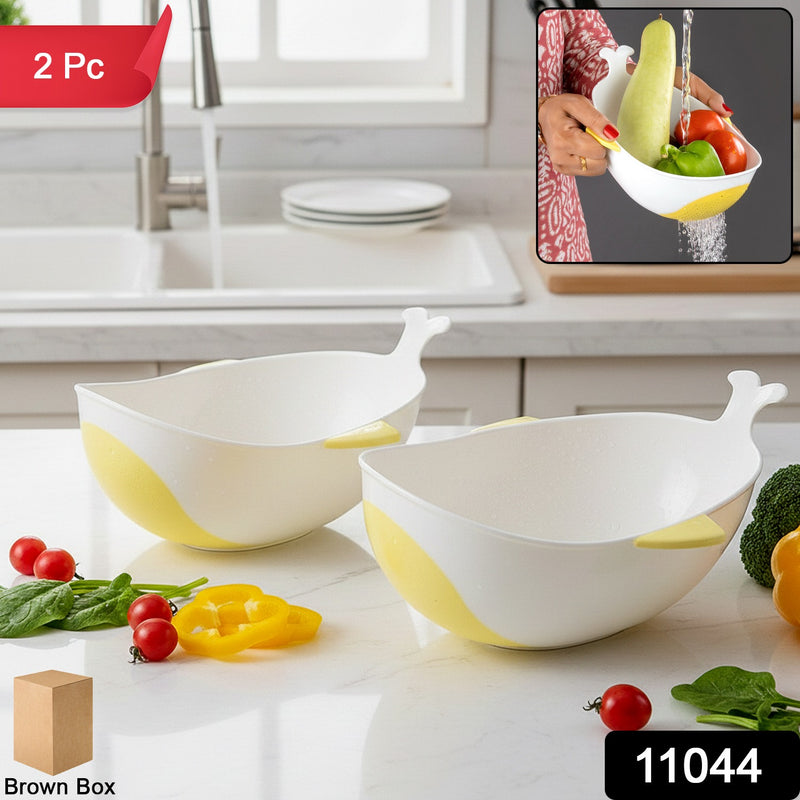 Plastic Washing Bowl & Strainer Set for Rice Vegetables & Pasta (2 Pc)